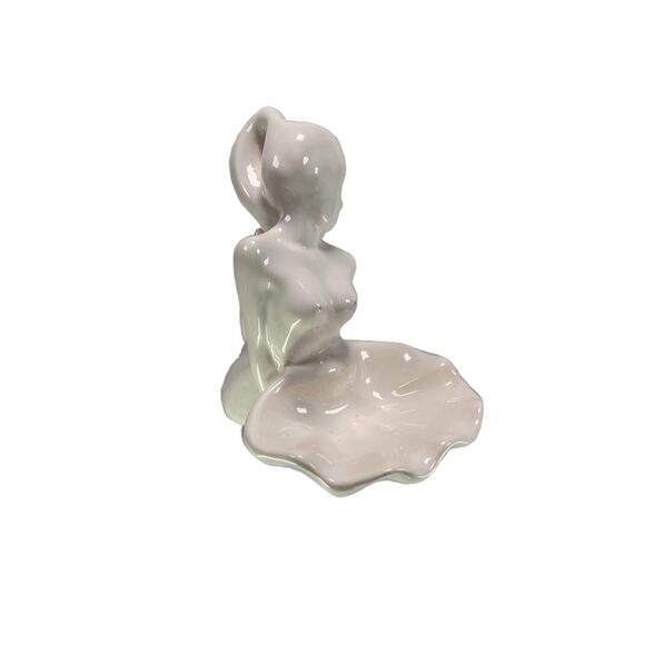 Vintage Ceramic Trinket Dish - Nude Mermaid Holding a Shell - White - 1977 - Picture 3 of 11